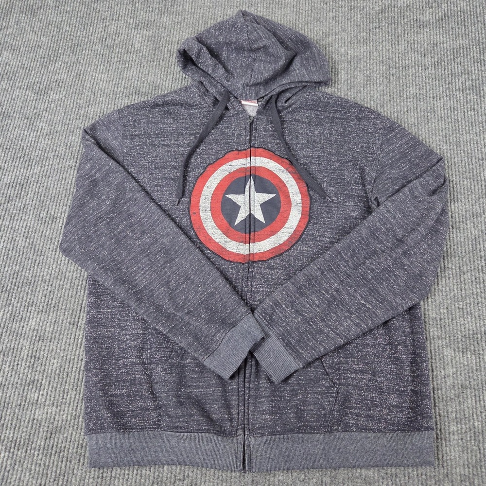 Marvel Avengers Captain America Shield Zip Hoodie Gray Heathered Mens 2XL